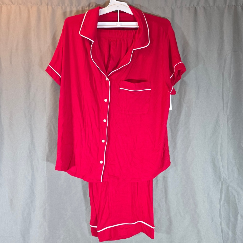 Auden Cloud Knit Pajama Set Red Short Sleeve Shirt Cropped Pant XXL NEW